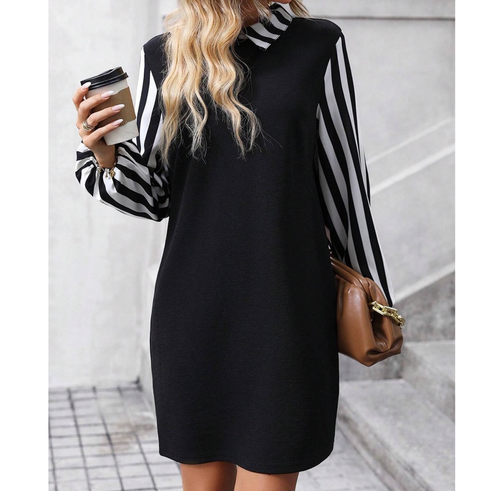 BellanBlue Black and White Long Sleeve Dress